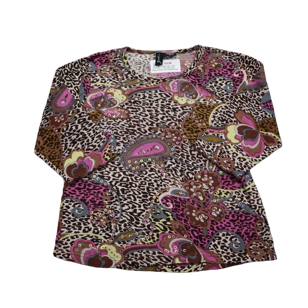 Zashi Shirt Womens M Multicolor Paisley Knit Crew Neck Pull Over T Shirt